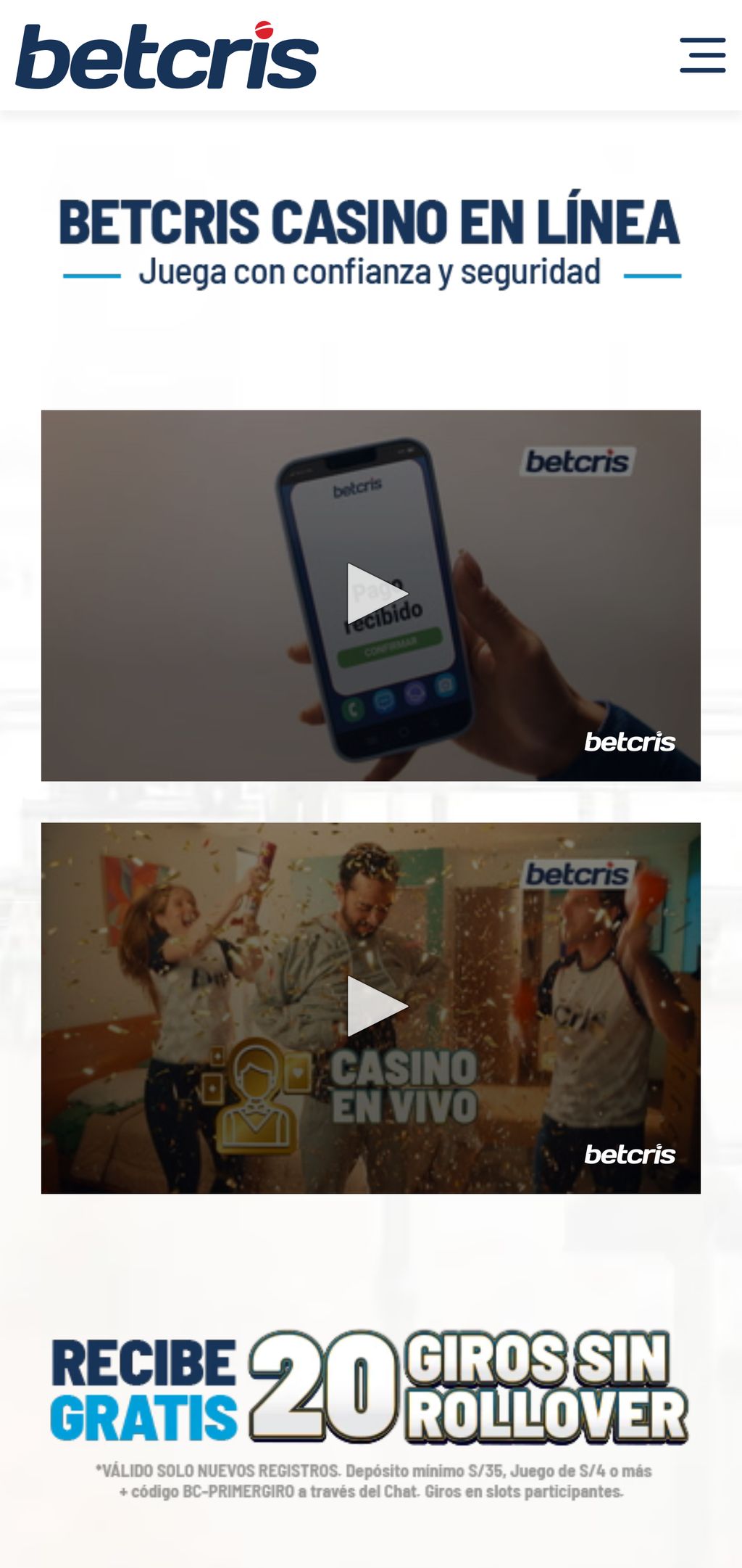 Sitio web oficial de Betcris Perú